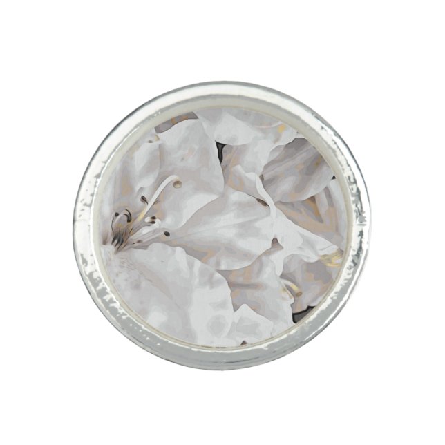 *~* Rustic Grunge Azalea Flowers White AP40 Ring (Front)