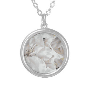 *~* Rustic Grunge Azalea Flowers White AP40 Silver Plated Necklace