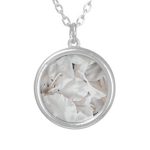 *~* Rustic Grunge Azalea Flowers White AP40 Silver Plated Necklace