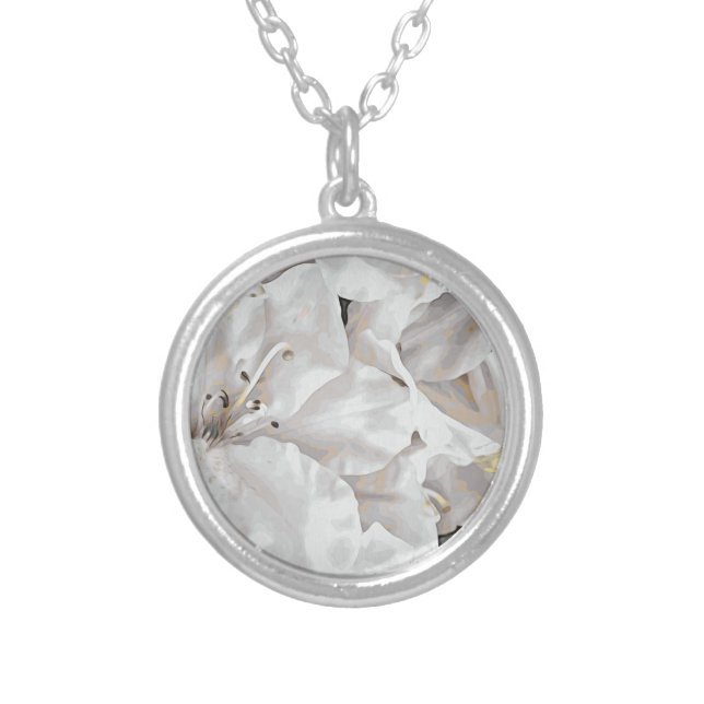 *~* Rustic Grunge Azalea Flowers White AP40 Silver Plated Necklace (Front)