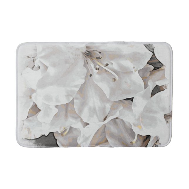 *~* Rustic Grunge Azalea Flowers White Neutral  Bath Mat (Front)