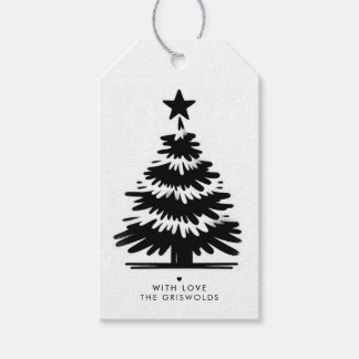 Rustic Grunge Black & White Merry Christmas Tree Gift Tags