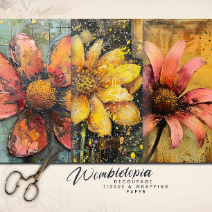 Rustic Grunge Gold Pink Abstract Floral Decoupage Wrapping Paper Sheets