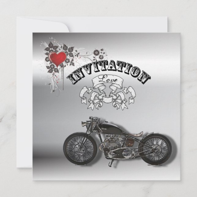 Rustic grunge Motorcyle Biker Wedding Invitation (Front)
