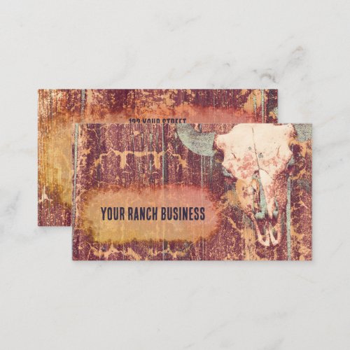 Rustic Grunge Texture Vintage Western Bull Skull Business Card