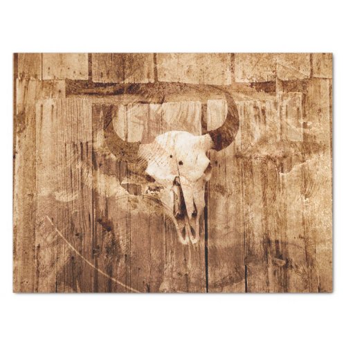 Rustic Grunge Texture Western Vintage Bull Skull Tissue Paper