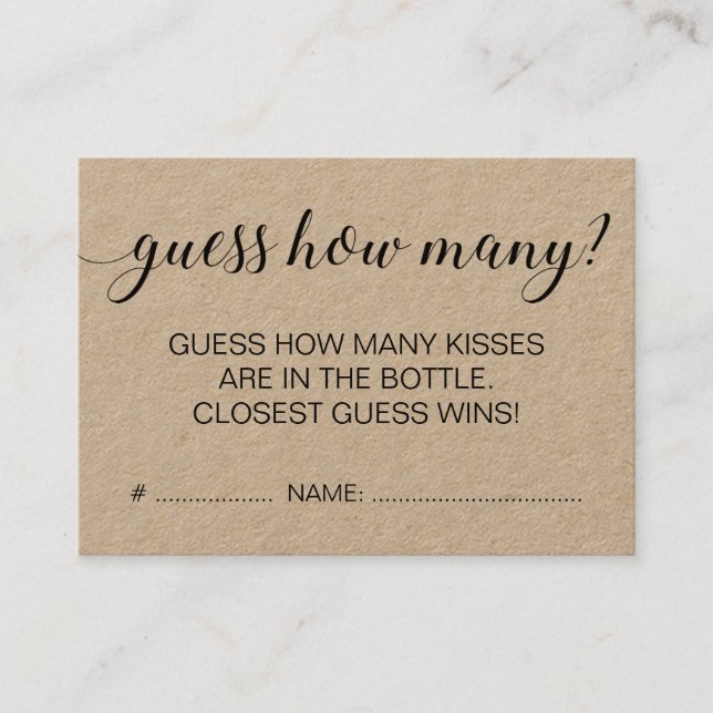 Rustic Guess How Many Bridal Shower Game Business Card (Front)