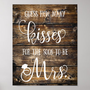 Rustic Guess How Many Kisses Bridal Shower Game Poster