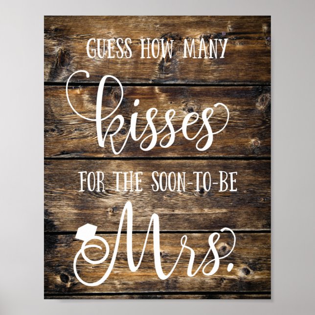 Rustic Guess How Many Kisses Bridal Shower Game Poster (Front)