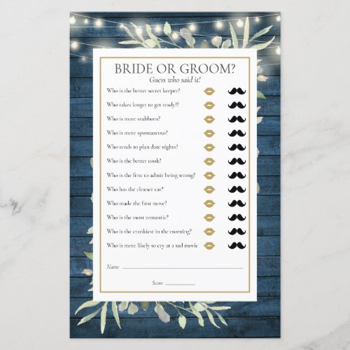 Rustic Guess Who Greenery Bridal Shower Game