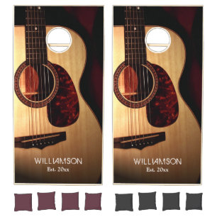 Rustic Guitar Country Music/Family Name Est Cornhole Set