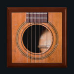Rustic guitar keepsake box<br><div class="desc">Detail guitar photo of strings and sound hole on a worn acoustic guitar.</div>