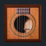 Rustic guitar keepsake box<br><div class="desc">Detail guitar photo of strings and sound hole on a worn acoustic guitar.</div>