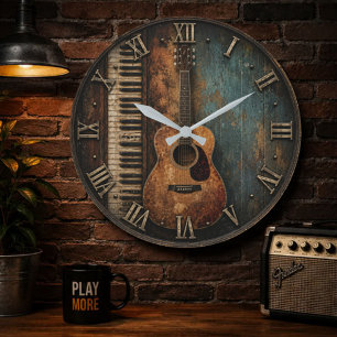 Rustic Guitar & Piano Music Large Clock