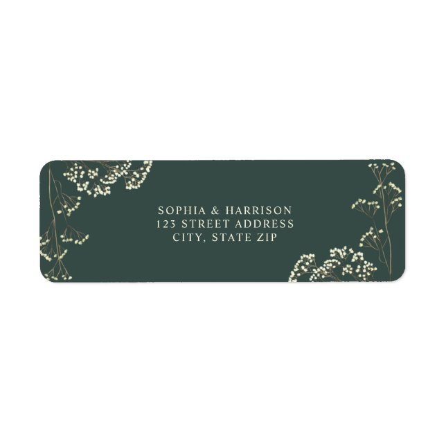 Rustic Gypsophila Emerald Green Wedding Label (Front)