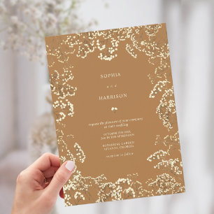 Rustic Gypsophila Goldenrod Fall Wedding Invitation