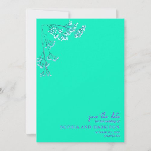 Rustic Gypsophila Neon Blue Wedding Save The Date