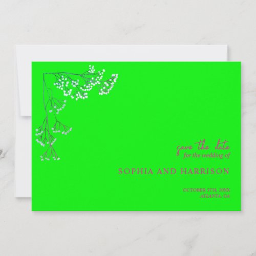 Rustic Gypsophila Neon Green Wedding Save The Date