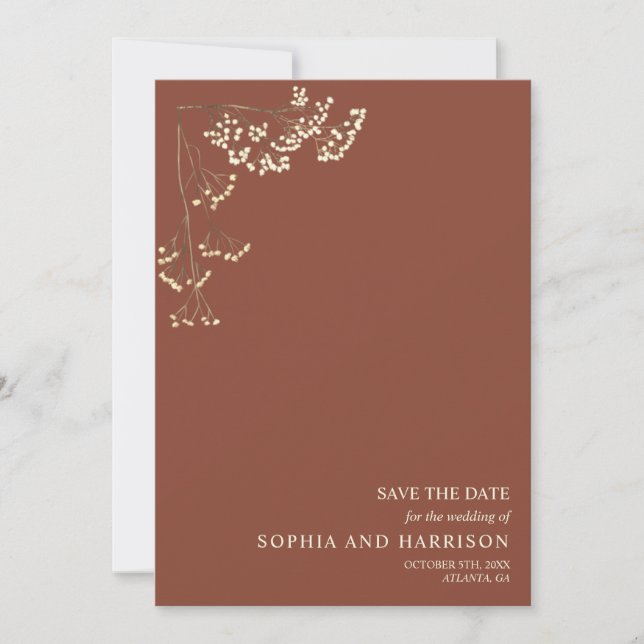 Rustic Gypsophila Terracotta Wedding  Save The Dat Save The Date (Front)