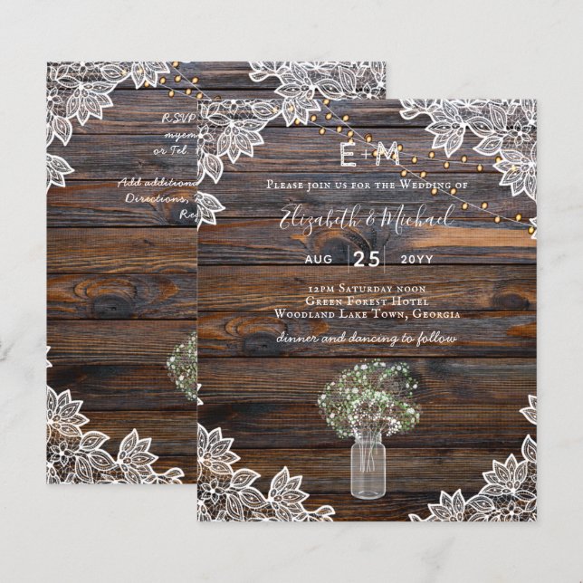Rustic Gypsophila WOODLAND WEDDING BUDGET Invite (Front/Back)