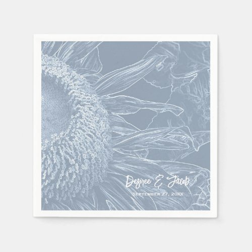 Rustic Half Sunflower Dusty Blue White Floral Art  Napkins