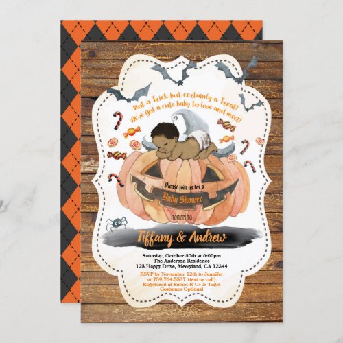 Rustic Halloween baby boy shower pumpkin spooky Invitation