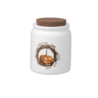 Rustic Halloween Jack O Lantern Twig Wreath Frame Candy Jar