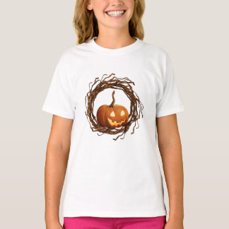 Rustic Halloween Jack O Lantern Twig Wreath Frame T-Shirt