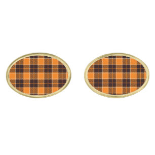 Rustic Halloween Orange and Brown Tartan Plaid Cufflinks
