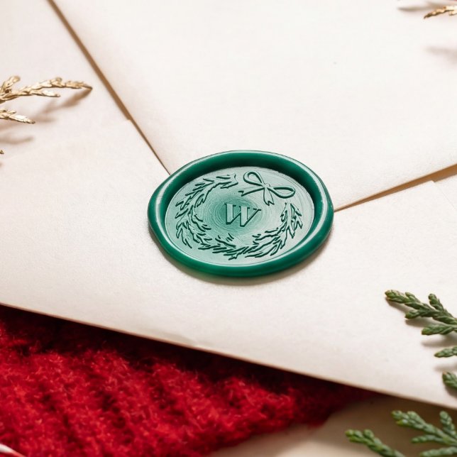 Rustic Hand Drawn Bow Christmas Wreath Monogram Wax Seal Sticker (Rustic Hand Drawn Bow Christmas Wreath Monogram Wax Seal Sticker)