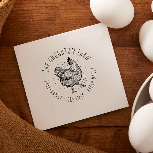 Rustic Hand Drawn Chicken Farm Free_Range Eggs Rubber Stamp
