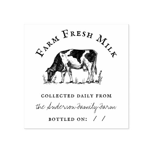 Rustic Hand_drawn Cow Family Farm Fresh Milk Rubber Stamp