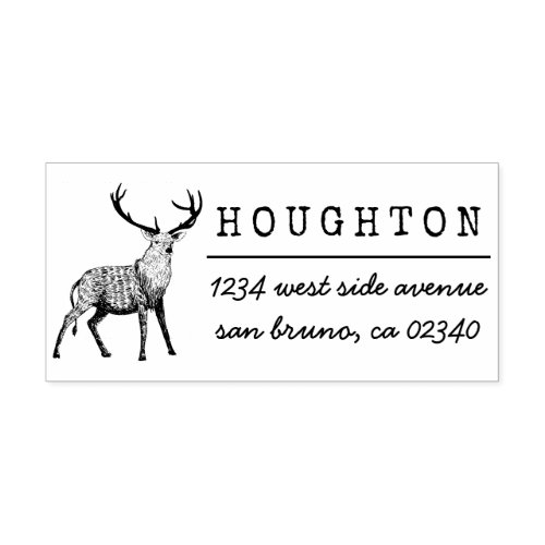 Rustic Hand Drawn Deer Family Name Return Address Rubber Stamp