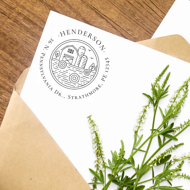 Rustic Hand-drawn Farmhouse Family Return Address Rubber Stamp (Creator Uploaded)