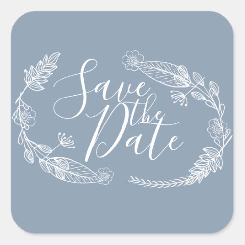 Rustic Hand_drawn Floral Garland Save the Date Square Sticker