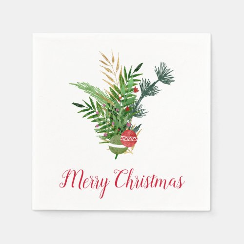 Rustic Hand Drawn Foliage Bouquet  Merry Christmas Napkins