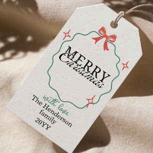 Rustic Hand-drawn frame ribbon Merry Christmas Gift Tags