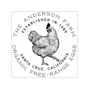 Rustic Hand-Drawn Hen   Custom Chicken Egg Farm Self-inking Stamp