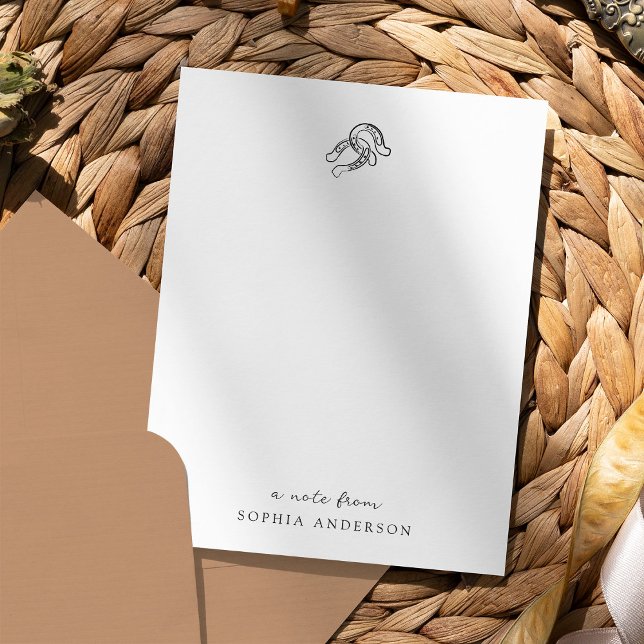 Rustic Hand-Drawn Horseshoe | Monogram Note Card (Creator Uploaded)