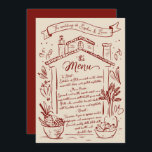 Rustic Hand Drawn Italian Wedding Menu Red Cream<br><div class="desc">Elevate your wedding reception with this elegant Rustic Italian Wedding Menu Card featuring charming hand-drawn illustrations. Perfectly capturing the essence of a traditional Italian celebration, this menu card showcases a warm, rustic design with detailed sketches of Tuscan-inspired elements. Customizable to fit your unique event, it adds a personal and authentic...</div>