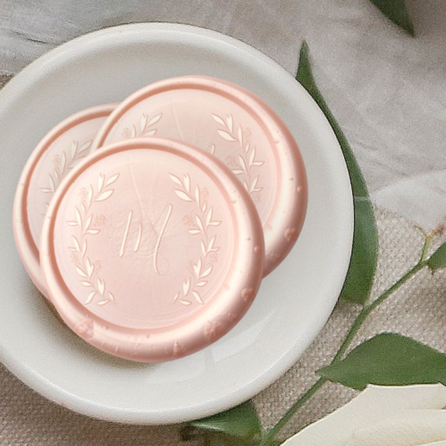 Rustic Hand Drawn Laurel Script Wedding Monogram Wax Seal Sticker (Rustic hand-drawn elegant laurel branch greenery script wedding monogram wax seal sticker.)