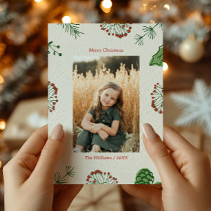 Rustic Hand-Drawn Mistletoe Pine Christmas Photo  Holiday Card
