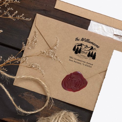 Rustic Hand_drawn Mountain  Forest Return Address Rubber Stamp