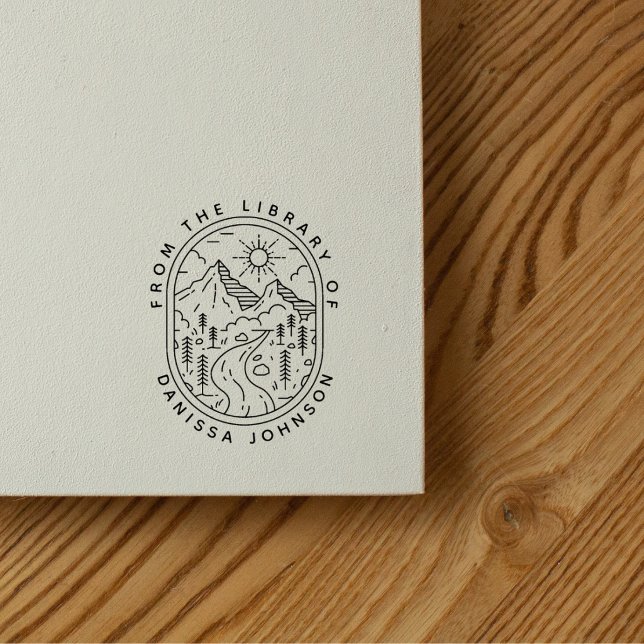 Rustic Hand Drawn Mountains Hikers Ex Libris Rubber Stamp (Creator Uploaded)