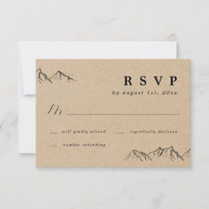 Rustic Hand-drawn Mountains & Trees Wedding RSVP Card