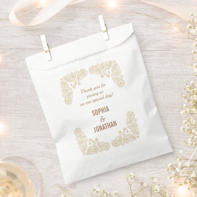 Rustic Hand Drawn Paisley Wedding Thank You Favor Bag (Clipped)