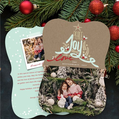 Rustic Hand Drawn Peace Joy Love Typography Photo Holiday Card