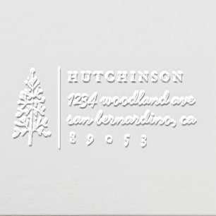 Rustic Hand-drawn Pine Tree Family Return Address Embosser
