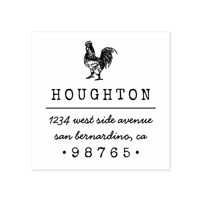Rustic Hand-drawn Rooster Return Address Rubber Stamp (Imprint)