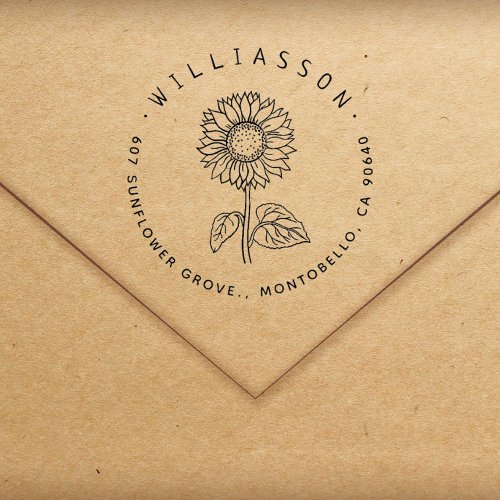 Rustic Hand_drawn Sunflower Family Return Address Self_inking Stamp